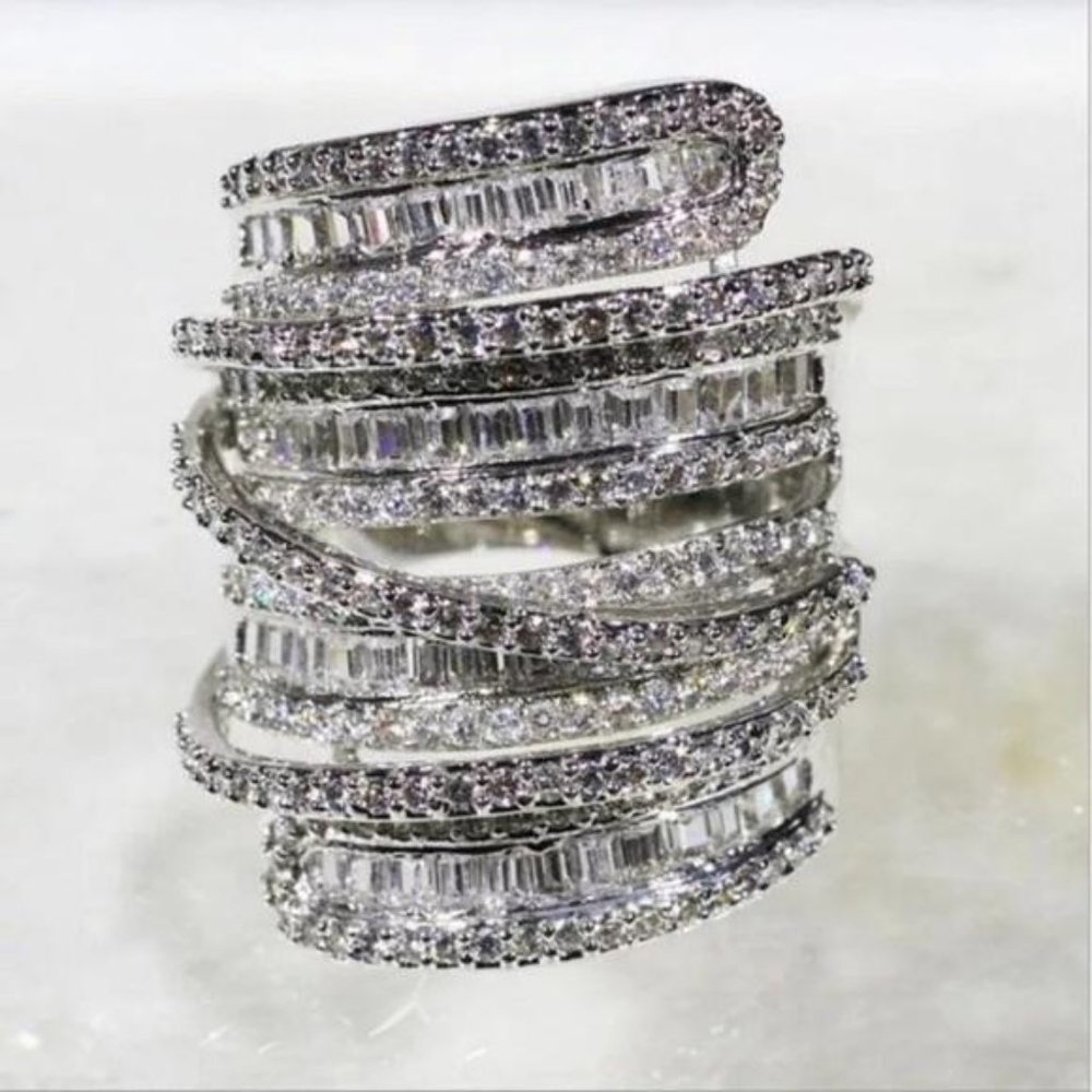 Silver-Tone Multi-Row Crystal Wrap Ring - Women Jewelry